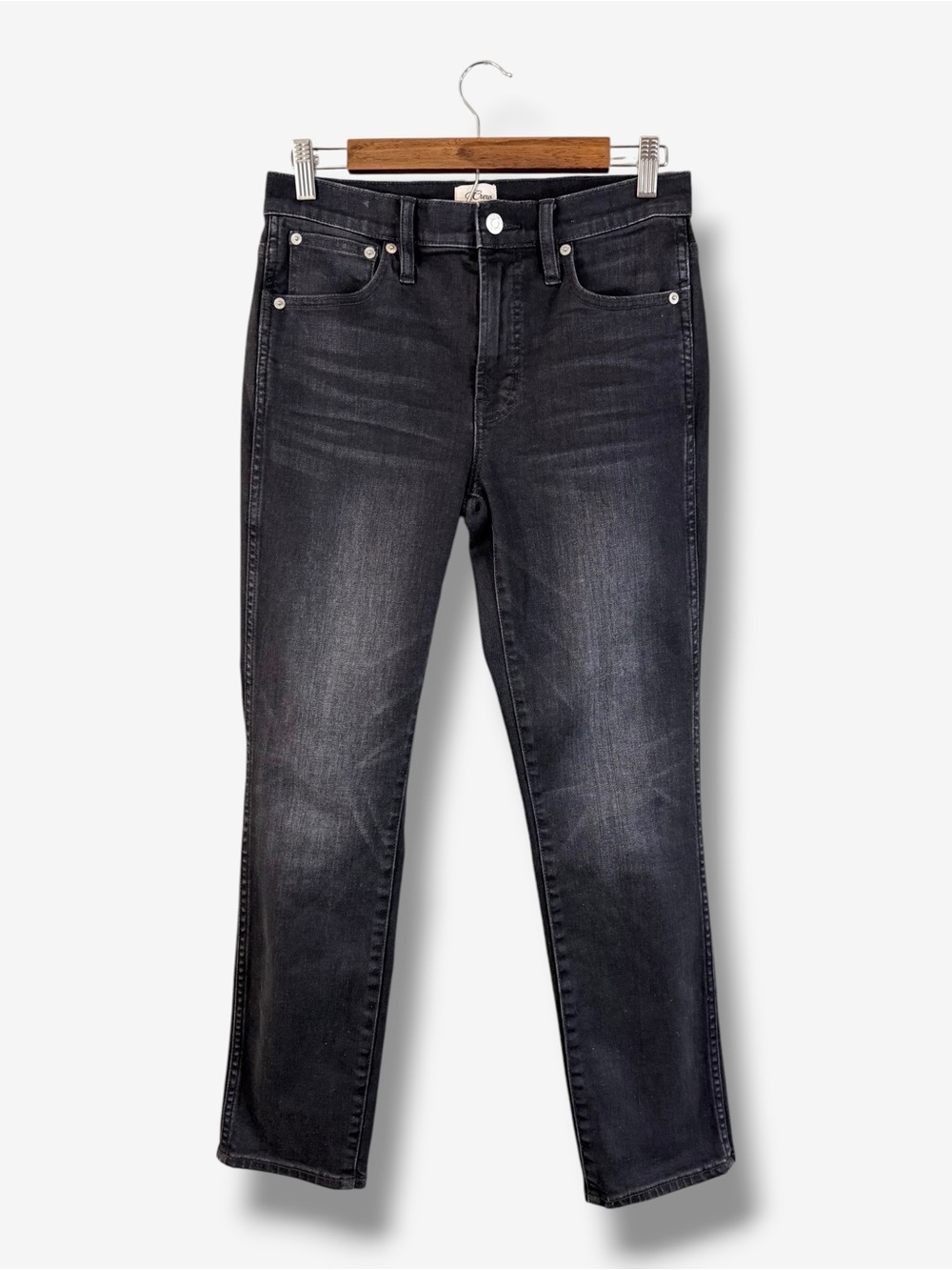 J. Crew 9” Vintage Straight Jeans Size 27 Mid Rise Charcoal Black Wash Stretch